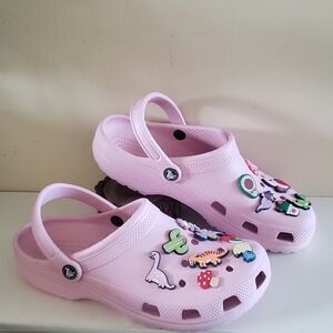 CROCS Classic Clogs Pink - M8 W10 With Charms